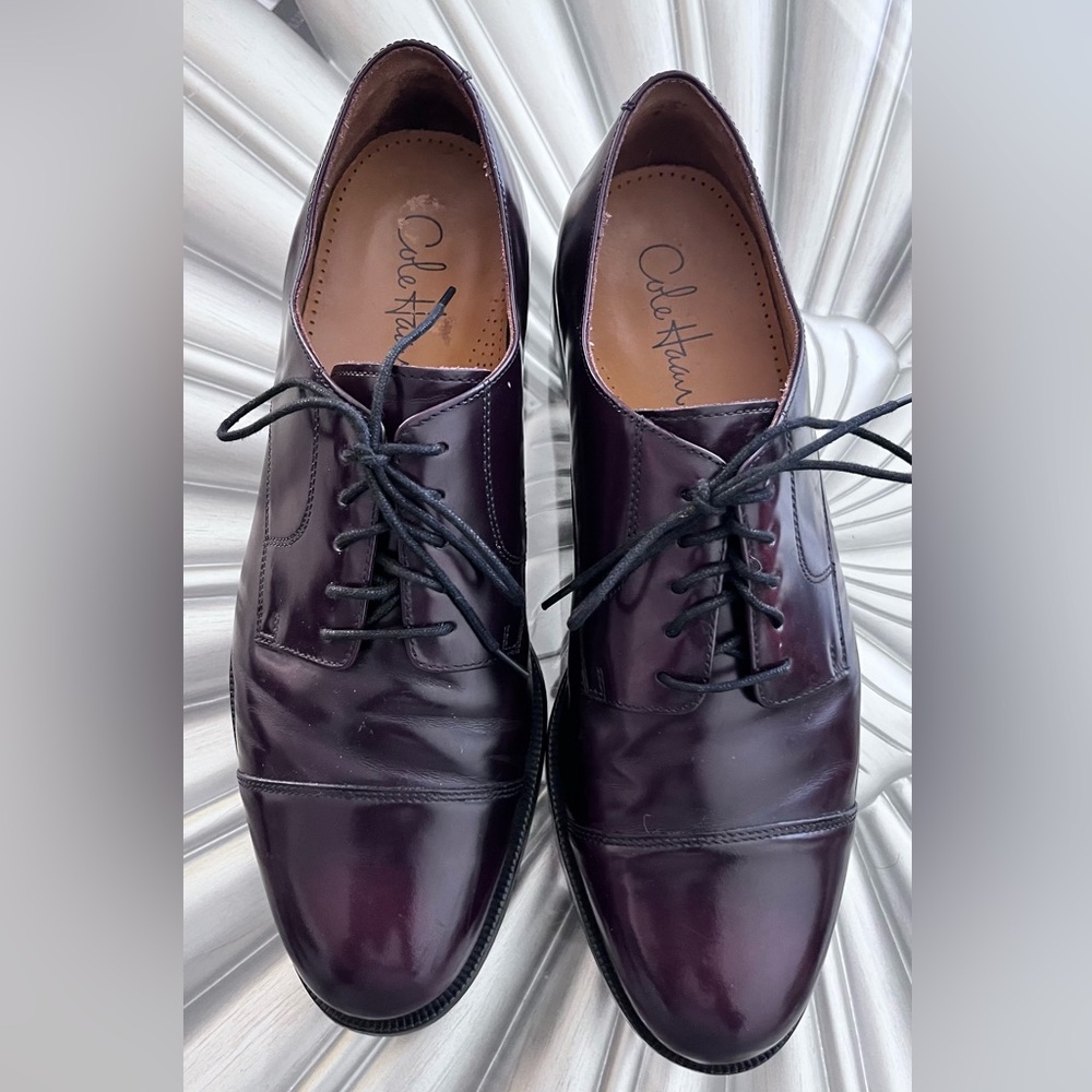 Cole Haan Men's Dark Burgundy Leather Oxford Cap Toe Men’s Dress Lace Up Shoes